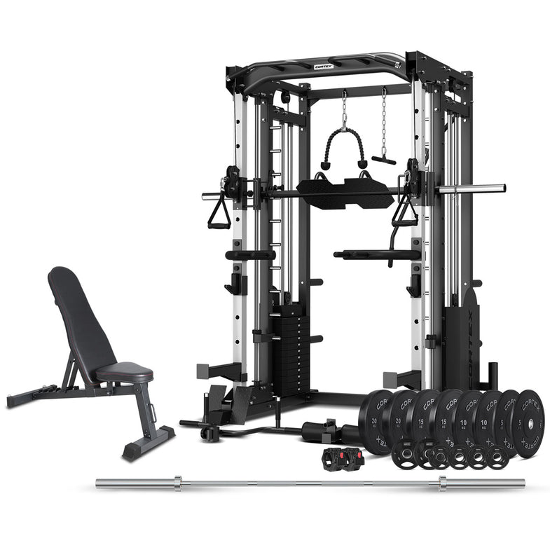 CORTEX SM-25 6-in-1 Power Rack with Smith & Cable Machine + BN6 Bench + 130kg Olympic Weight Plate & Barbell Package