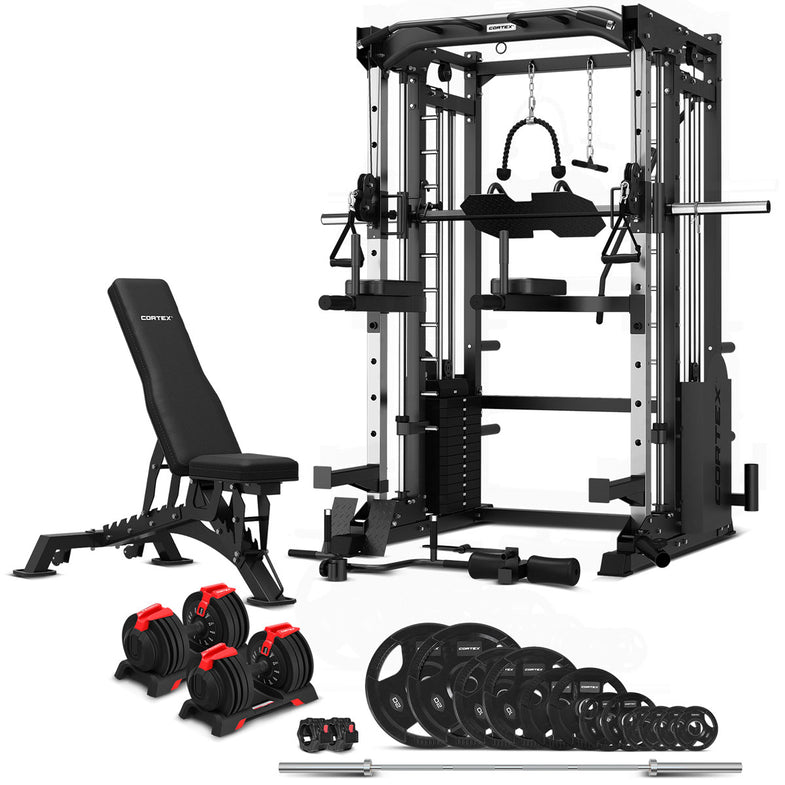 SM-25 6-in-1 Power Rack with Smith & Cable Machine with 48kg Revolock V2 Adjustable Dumbbells + 100kg Essentials Package