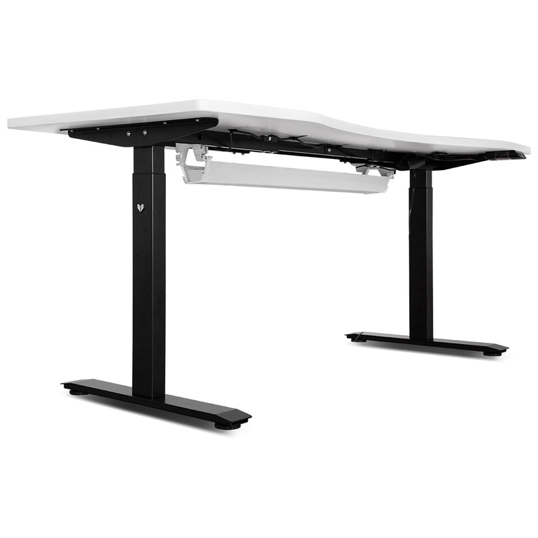 C2 Black WalkingPad Treadmill with 150cm Dual Motor Automatic Standing Desk in White and Cable Management Tray