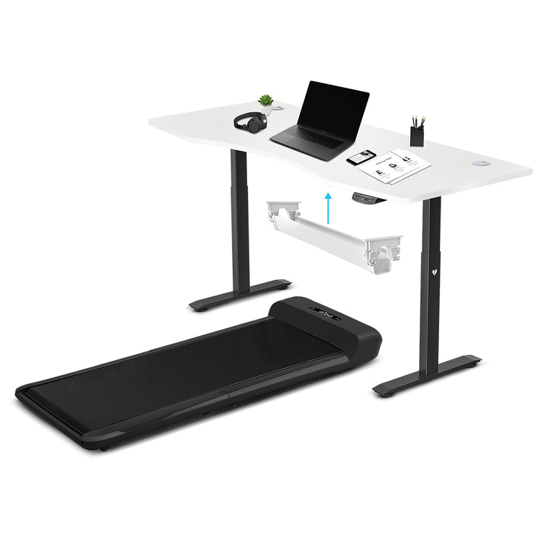 C2 Black WalkingPad Treadmill with 180cm Dual Motor Automatic Standing Desk in White and Cable Management Tray