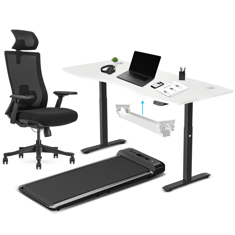 Walkingpad™ M2 Treadmill with Ergodesk Automatic White Standing Desk 1800mm + Cable Management Tray + DM9 Chair