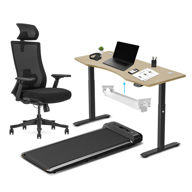 Walkingpad™ M2 Treadmill with Ergodesk Automatic Oak Standing Desk 1500mm + Cable Management Tray + DM9 Chair