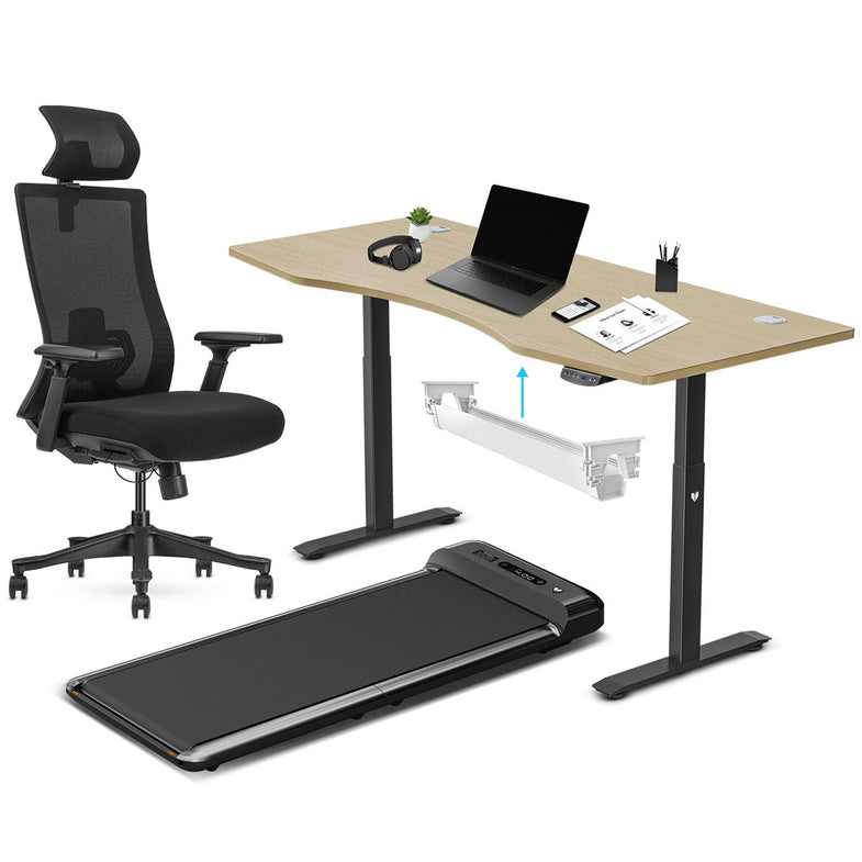 Walkingpad™ M2 Treadmill with Ergodesk Automatic Oak Standing Desk 1800mm + Cable Management Tray + DM9 Chair