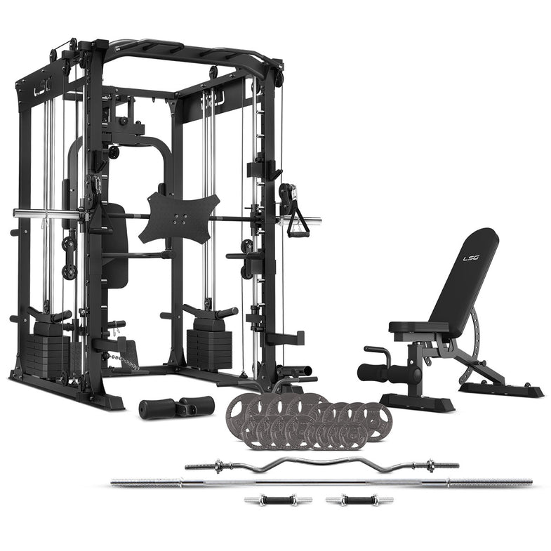 GRK200 10-in-1 Home Gym Station, Power Rack, Smith Machine and Cable Crossover + 90kg Standard Weight Plate Set