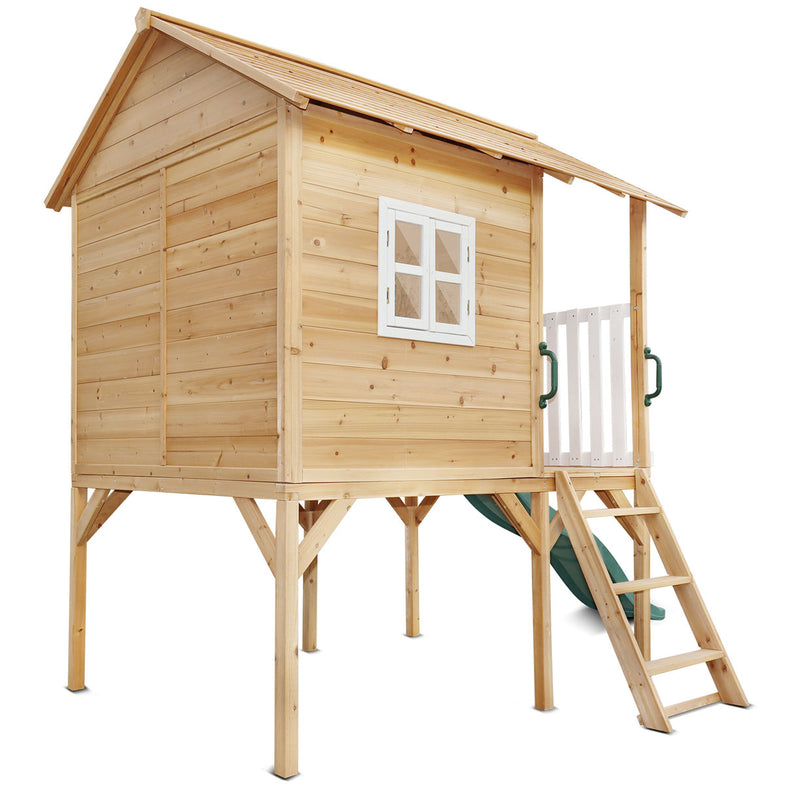 Archie Elevated Cubby House with Green Slide