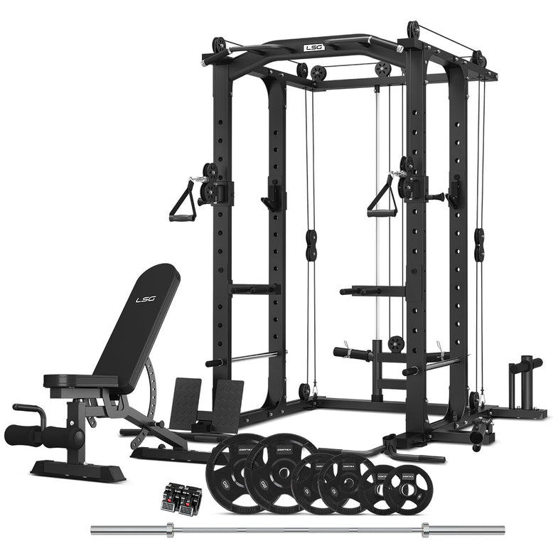 GRK100 with FID Bench and 90kg Olympic Bars and Tri-Grip Weights